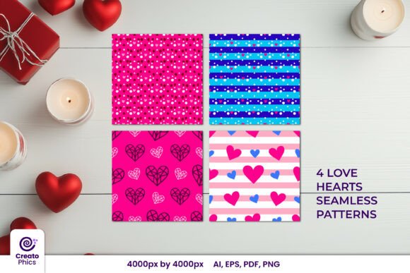 4 Vector Love Hearts Seamless Patterns: Add a Romantic Touch to Your Creative Projects