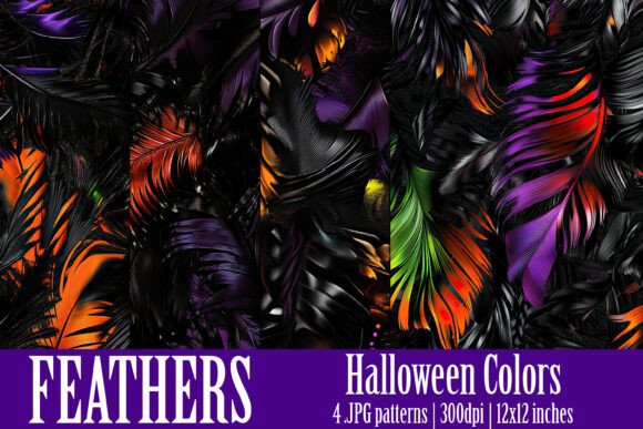 Black Orange Purple Feather Patterns S10