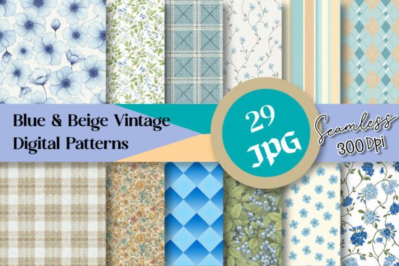 Blue Beige Vintage Digital Patterns: A Timeless Addition to Your Creative Toolkit