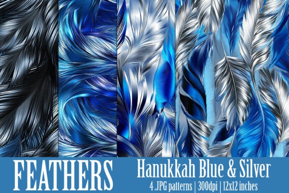 Blue Silver Color Feathers Patterns, S11