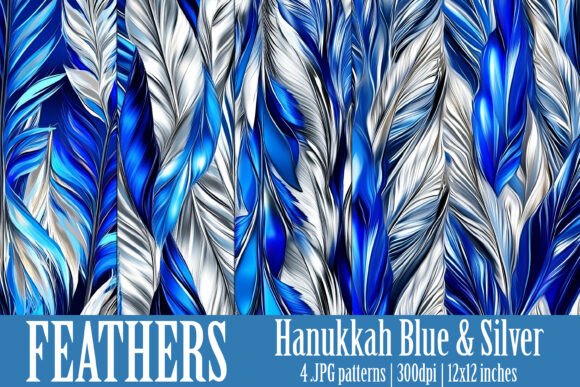 Blue Silver Feather Patterns, S8: A Unique Package for Digital and Print Creativity