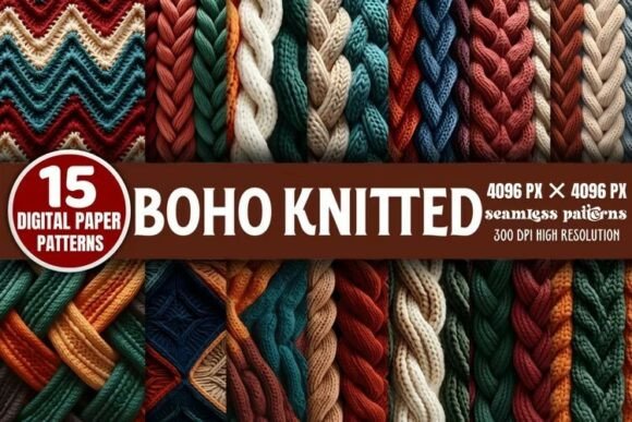 Boho Knitted Seamless Patterns Bundle for Creative Projects