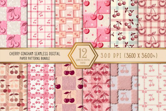 Cherry Gingham Seamless Patterns Bundle for Creative Projects
