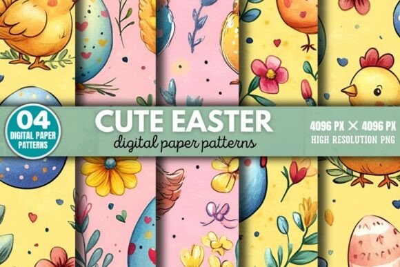 Cute Easter Patterns Digital Paper Backg: Elevate Your Creative Projects with Style