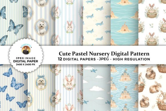 Cute Pastel Nursery Digital Patterns for Creative Projects