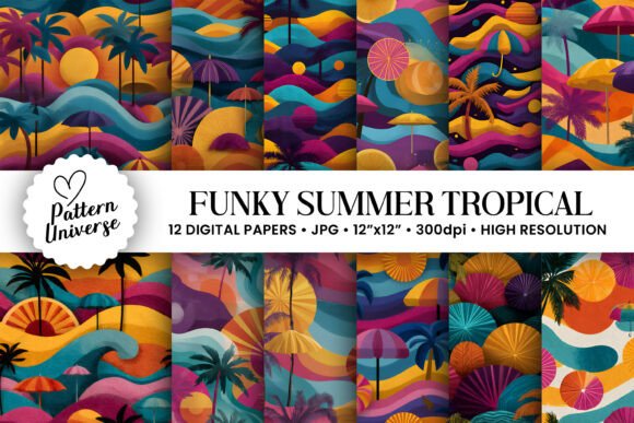 Funky Summer Tropical Seamless Patterns