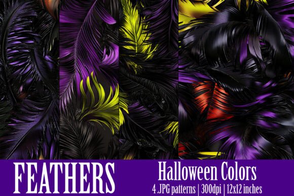 Green Black Purple Feather Patterns, S9