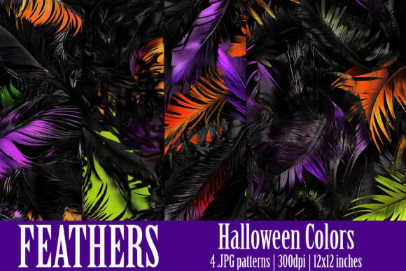 Green Orange Purple Feather Patterns, S8