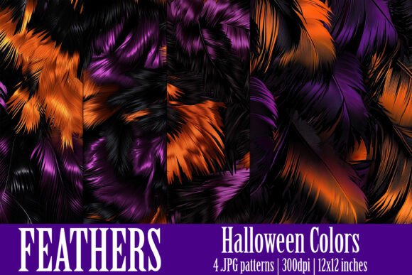 Halloween Colors Feather Patterns, S19: A Creative Resource for Digital and Print Projects