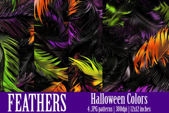 Halloween Colors Feather Patterns, S2: A Unique Collection for Creative Projects