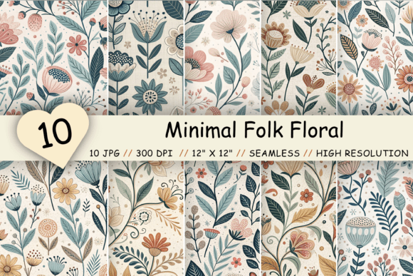 Minimal Folk Floral Seamless Patterns for Creative Projects