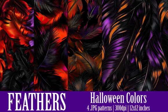 Red Purple Black Feathers Patterns S12