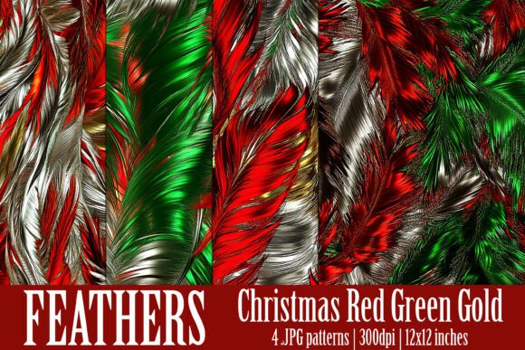 Silver Red Green Feathers Patterns, S12