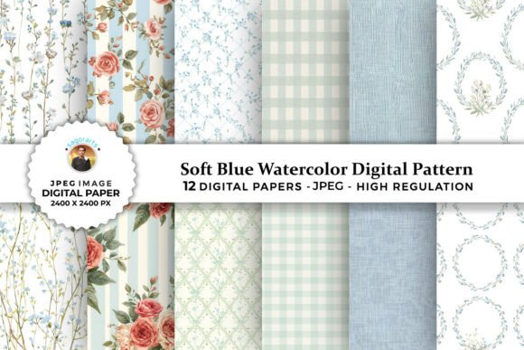 Soft Blue Watercolor Digital Patterns: A Versatile Resource for Creative Projects