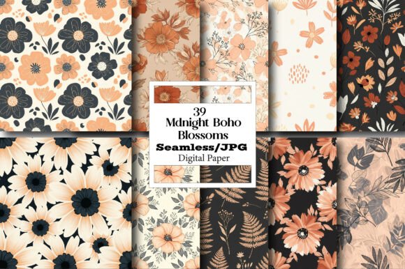 Unlock Creative Potential with Mdnight Boho Blossoms Seamless Patterns for Modern Design Projects
