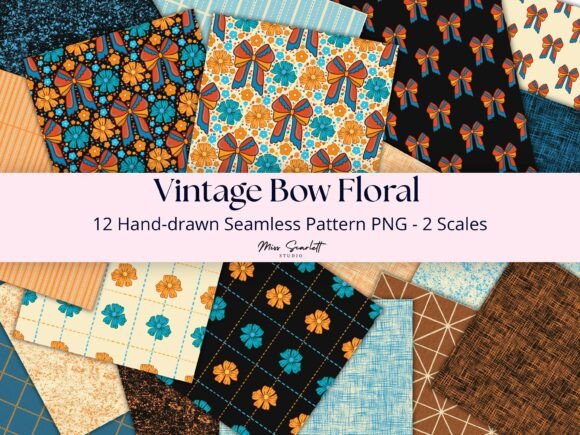 Vintage Bow Floral Seamless Patterns