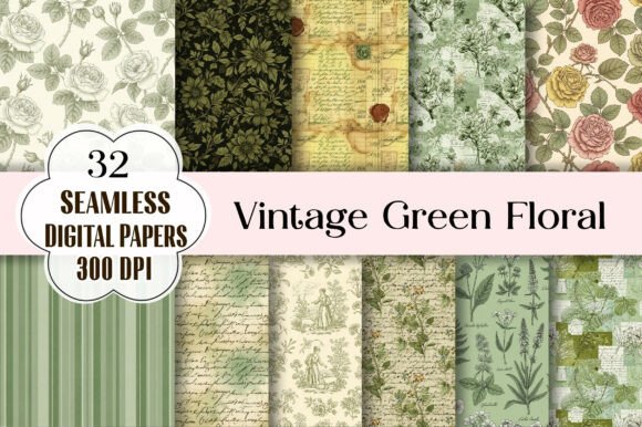 Vintage Green Floral Digital Patterns: Timeless Elegance for Modern Creations
